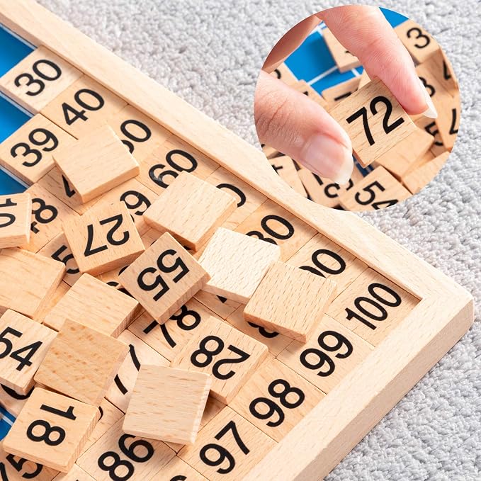 Wooden Montessori Math Hundred Board, Counting to 100 for Kindergarten, 1-100 Number Board for Toddlers, Montessori Counting Game Board with Storage Bag