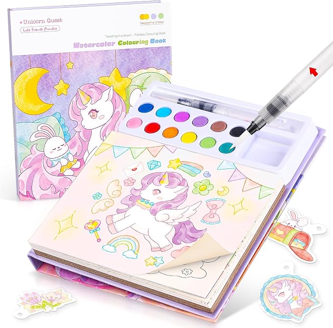 Accevo Paint with Water Coloring Books for Toddlers, Unicorn Theme Mess Free Watercolor Painting Papers for Kids Water Color Paint Kit Art and Craft Toys Birthday Christmas Gift for Ages 3-5, 4-8