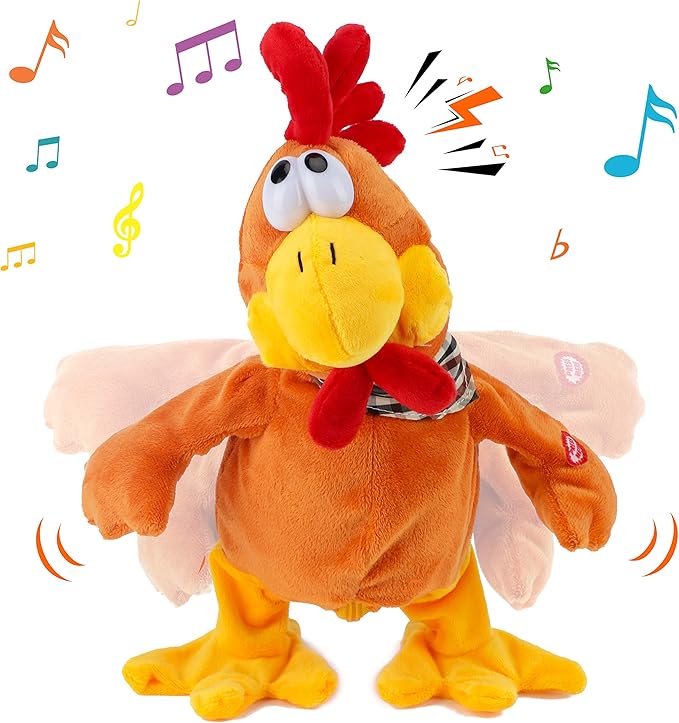 13" Squawking Chicken Musical Stuffed Animal Plushies Walking Singing Waving Rooster Electronic Interactive Plush Toy for Kids Boys Girls Easter