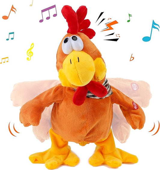 13" Squawking Chicken Musical Stuffed Animal Plushies Walking Singing Waving Rooster Electronic Interactive Plush Toy for Kids Boys Girls Easter