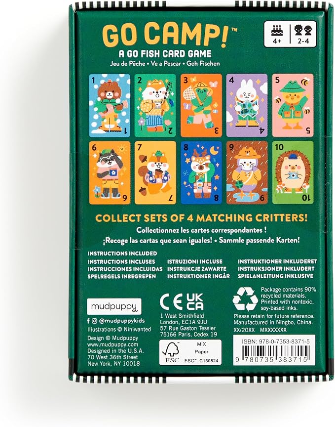 Mudpuppy Go Camp! – Camp Version of Classic Kids Go Fish Card Game with Cute Illustrations of Animals for Children Ages 4 and Up, 2-4 Players