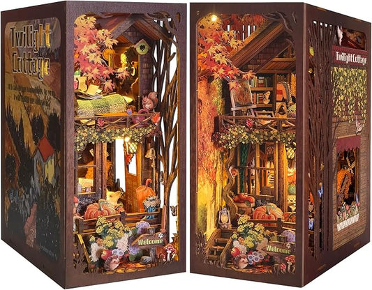 Book Nook Kit, DIY Miniature House Dollhouse Kit 3D Puzzle for Adults | Booknook Bookend Bookshelf Decor Tiny House Model Build with Puppy Diorama, Gifts for Family and Friends