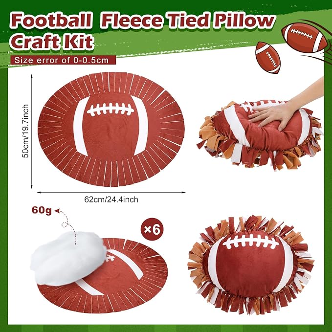 Weysat 6 Sets Football Tied Pillow Craft Kit DIY Football Shaped Pillow Craft Adults Gifts with PP Cotton for Sports Theme Party Room Decor VBS Favors Giveaways
