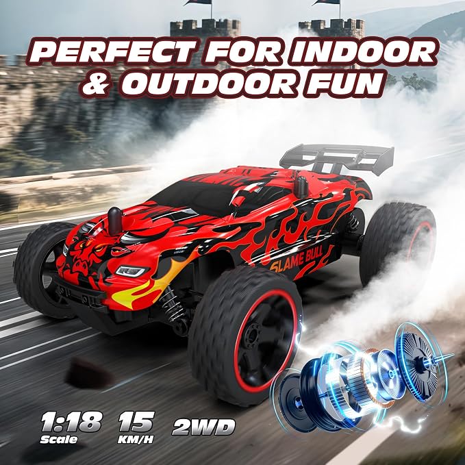 Tecnock RC Cars for Kids, 1:18 Scale 2WD RC Car with USB-C Easy Charging, 2.4GHz Remote Control Car with LED Lights & 50 Mins Playtime, Toys Gifts for Boys & Girls Ages 8-12