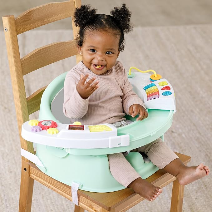 Infantino Music & Lights 3-in-1 Discovery Seat & Booster, Toddler Booster Seat for Dining Table or Kitchen Chair, Baby Activity Center & Snack Tray, Mint