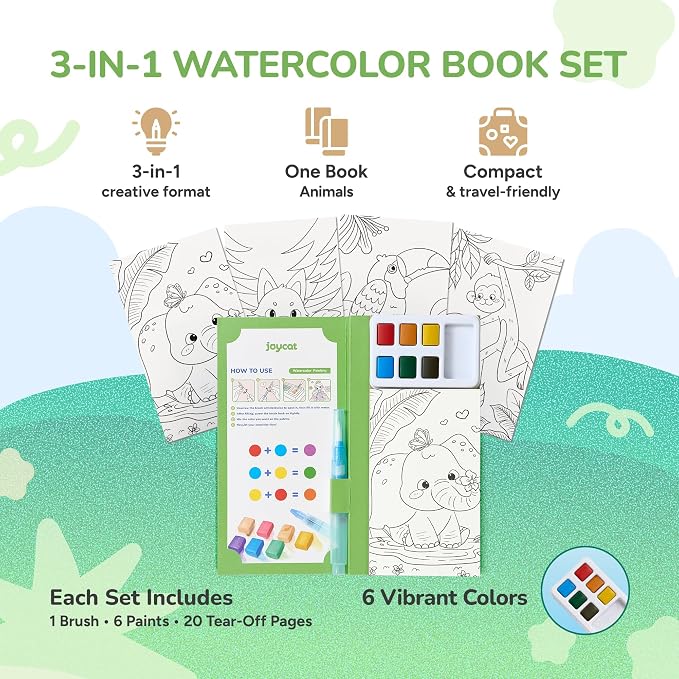 JoyCat Pocket Paint with Water Coloring Books for Kids, Art & Craft Activity Toy Set, Creative Travel & Home Painting Kit, Gifts for Girls & Boys Ages 3-8 (Animals)