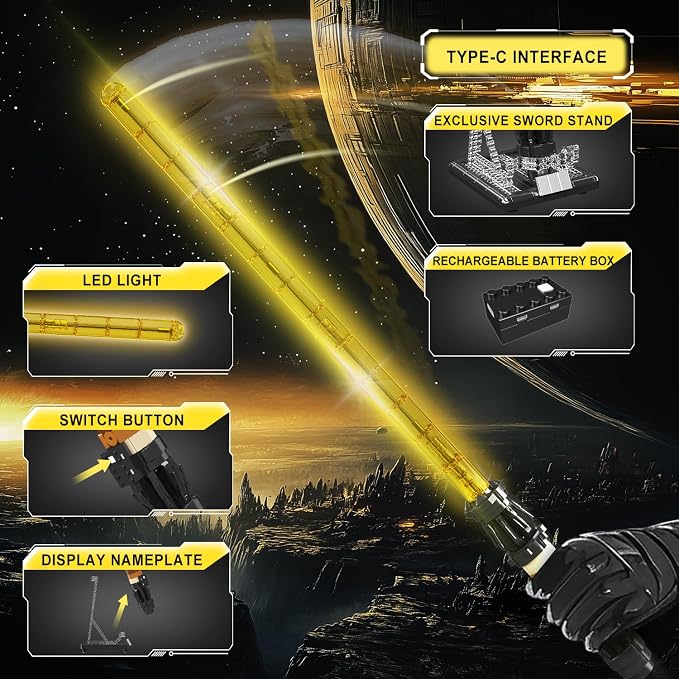 Mould King 10238 Lightsaber Building Blocks Set - 37.87" Rechargeable LED Sword with Display Stand, DIY Assembly STEM Model Kit for Adults, Toys Gift for Thanksgiving Halloween Cosplay (1169+ PCS)