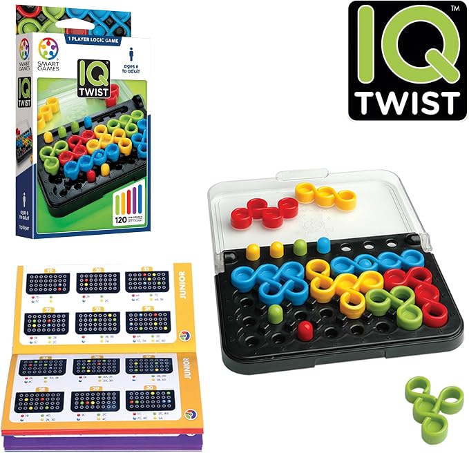 SmartGames IQ Twist, a Travel Game for Kids and Adults, a Cognitive Skill-Building Brain Game - Brain Teaser for Ages 6 & Up, 120 Challenges in Travel-Friendly Case