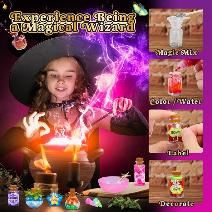 Fairy Magic Potions Kit for Kids, with Magical House, 26 DIY Mixed Magic Wizard Potion Bottles, Mystery Potions Craft Kit, Christmas Decorations Birthday Gifts for Age 6 7 8 9 10+ Year Old Girls Boys