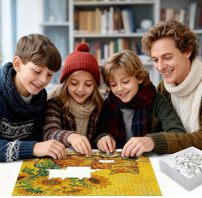 Adult Puzzles Kitten Jigsaw Puzzle 1024 Pieces with Letters on Back | Impossible Puzzle Cat and Sunflower Family Decoration Gift for Valentine Friends Parents（23.86 x 23.86 inches）