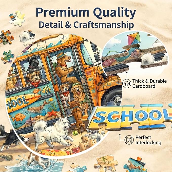 Puzzles for Kids Ages 6-8 8-10 10-12 - 200 Piece Jigsaw Puzzles for Kids Aged 6 to 12 - Dogs On The Beach Surf Fun Animal Puzzle - Colorful Children Puzzles for Girls and Boys Educational Toys