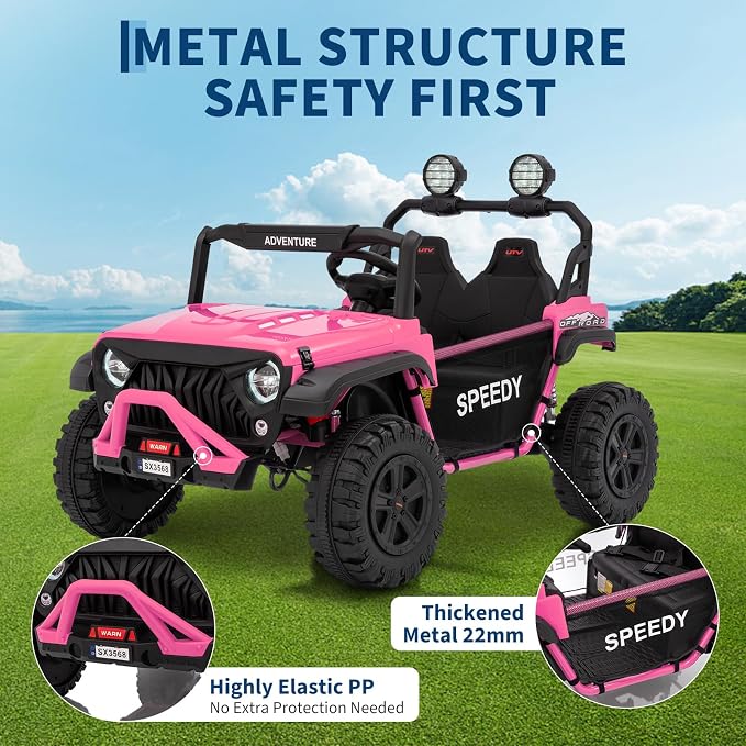 24V 2-Seater Ride on UTV Truck with Remote Control – 4WD Electric Vehicle Designed for Big Kids, Featuring Spring Suspension, Front and Behind LED Lights, Dual Storage Compartments, 3 Speed Settings,