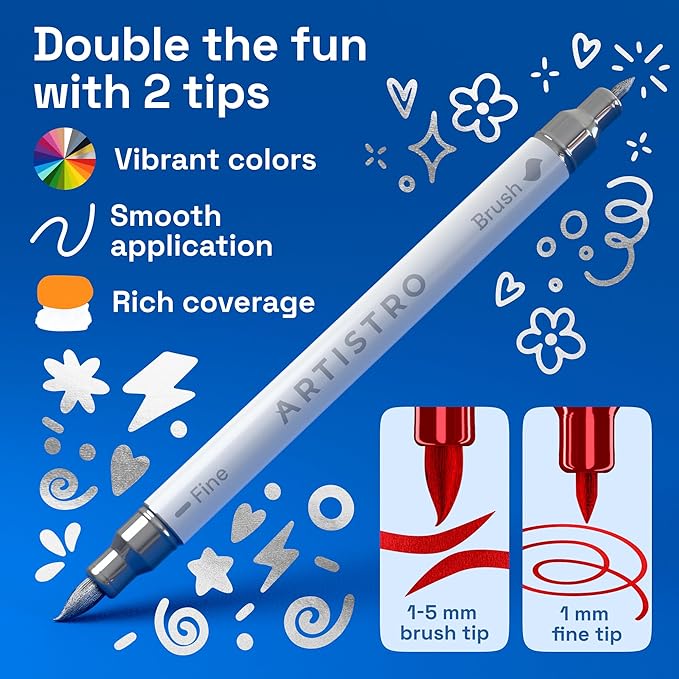 ARTISTRO 24 Metallic Acrylic Paint Markers - Paint Pens for Drawing - For Fabric, Rock, Glass, Wood, Molds - Arts & Crafts Gift for Adults, Teens, Kids, Classroom Must Haves & School Supplies