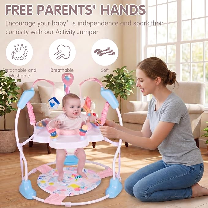 Baby Activity Center, 3-in-1 Baby Jumper, Infant Activity Center with 360° Rotating Seat, Music, Lights, 3 Adjustable Heights, Infant Activity Jumper for 6+ Months JP2402