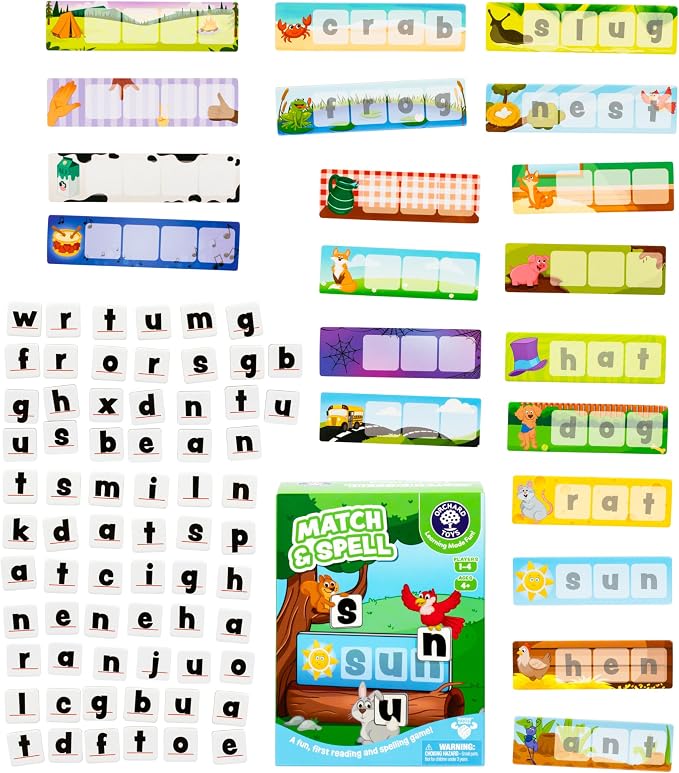 Orchard Toys Match & Spell Game - New Art, Develop Your Children's Early Reading and Spelling Skills in This Updated, Fun Word-Building, 2 Ways to Play, for Ages 4+, Single or Multiplayer