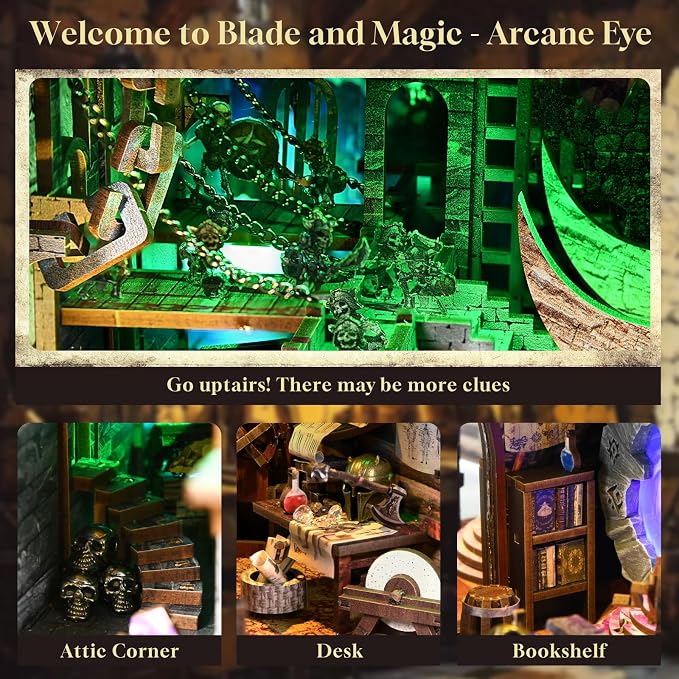 MiniCity Book Nook Kit, DIY Miniature Dollhouse Booknook Kit with Led Light and Dust Cover (Blade and Magic)