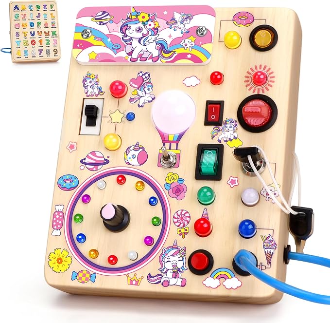 Konijiwa Busy Board - Montessori Toys for 1-3 Years Old Boys & Girls | Sensory Toys for Kids with Autism | Toddlers Learning Activity for Early Development (Unicorn Busy Board v2)
