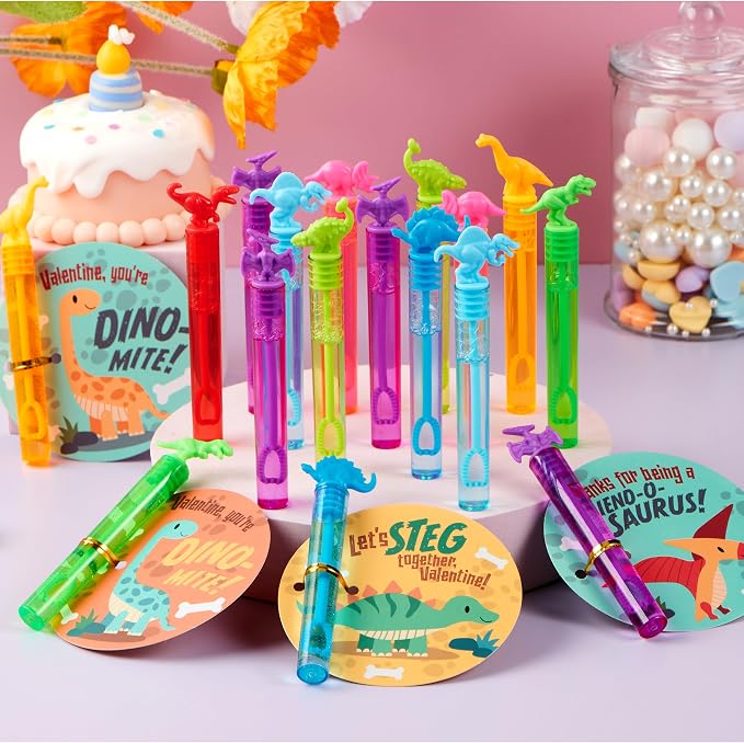 JOYIN 32 Packs Valentine's Day Gift Cards with Mini Bubble Wands for Kids, Valentine's Party Favor, Classroom Exchange Gift for Kids, Holiday Reward Prizes