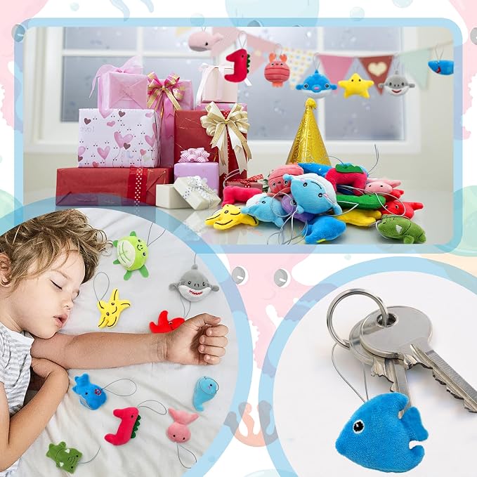 XIPEGPA 40 PCS Mini Ocean Animal Plush Toys Set Cute Small Sea Creatures Stuffed Toy Keychain for Party Favors Keychain Ornament for Goody Bag Easter Egg Stuffers Carnival Birthday Party