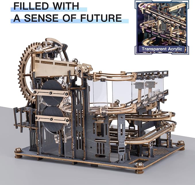 ROBOTIME 3D Puzzles Marble Run - LGA01 Marble Night City Wooden Model to Build - Model Building Kits for Adults