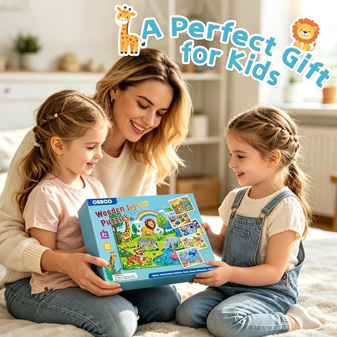 6-Pack Wooden Puzzles for Kids Ages 3-5, 30 Piece Jigsaw Puzzles Puzzles for Kids Ages 4-6, Education Preschool Sets Games for Boy Girl 3 4 5+ Years Old