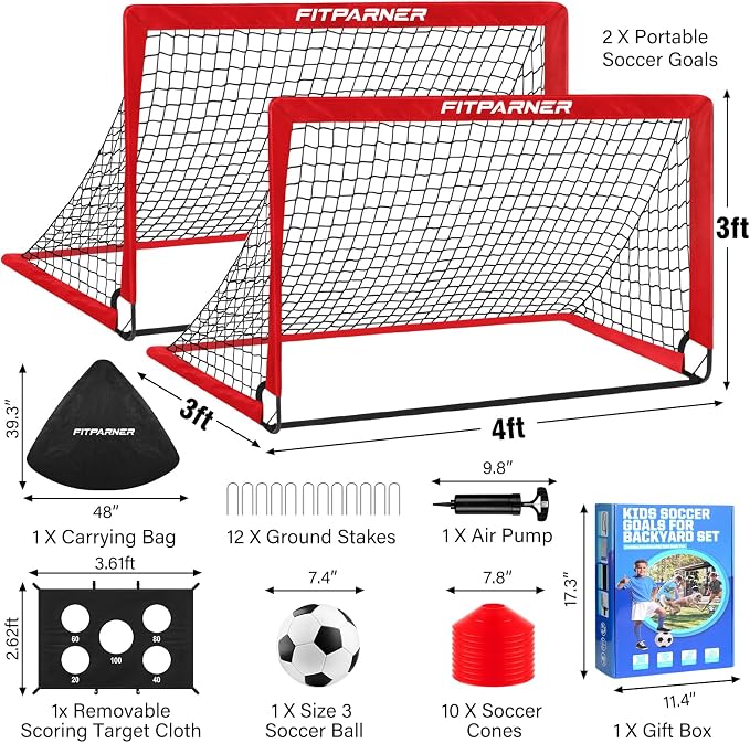 Soccer Goal,Backyard Soccer Goals for Kids 2 Pack,4x3/6x4 FT Portable Toddler Soccer Nets with Target,Ball & Cones,Soccer Training Equipment for Kids Youth Outdoor Games,Sports,Play