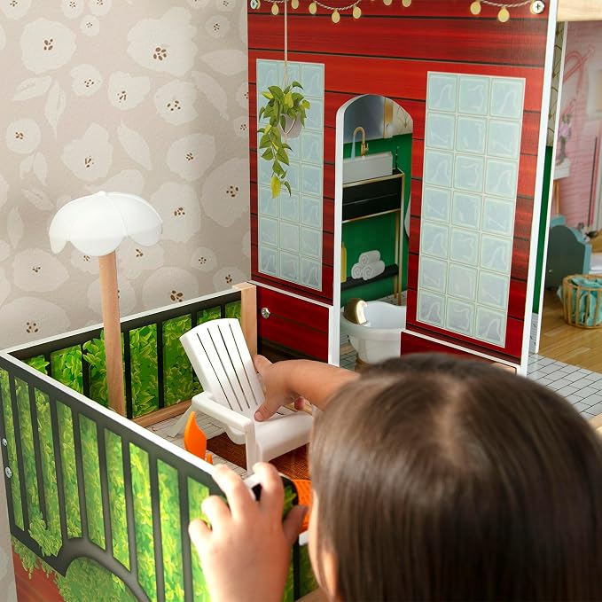 Delta Children Deluxe Maui Dollhouse - Large 4-Story Dollhouse with 12 Rooms Includes 50 Accessories - Working Elevator, Wave Slide, Lights/Sounds - Fits 12-inch Dolls - Pretend Play Gift for Ages 3+