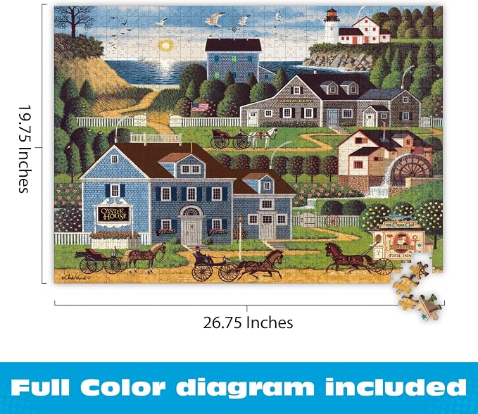 Buffalo Games Charles Wysocki - Sunset Bay - 1000 Piece Jigsaw Puzzle, 26.75 x 19.75 in - 1000 Piece Puzzle for Adults - Clean Cut Sections - Reference Poster Included