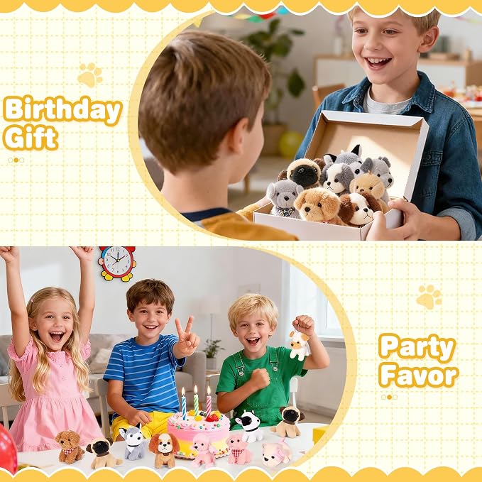 Niceup 24PCS Adopt a Puppy Party Favors Kids Mini Plush Dog Non-candy Easter Basket Stuffers Bulk Stuffed Animals Dog Paw Adoption Pet Doll Toys Birthday Party Goodie Bag Fillers Classroom Reward Gift