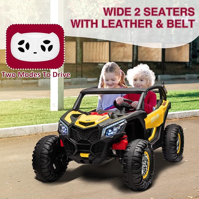 24V 2-Seater UTV Ride on Toy with Remote Control – Powerful 4WD Electric Vehicle Features 4 Shock Absorbers, Leather Seats, Music, and Lights. Designed As a 24V Ride-on Toy for Big Kids
