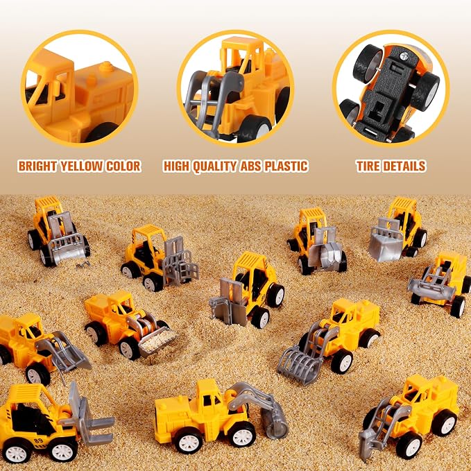 36 Pack Pull Back Construction Engineering Vehicles Toy Playset, Mini Plastic Construction Excavator Trucks Car Toys for Boys Girls Kids Toddlers