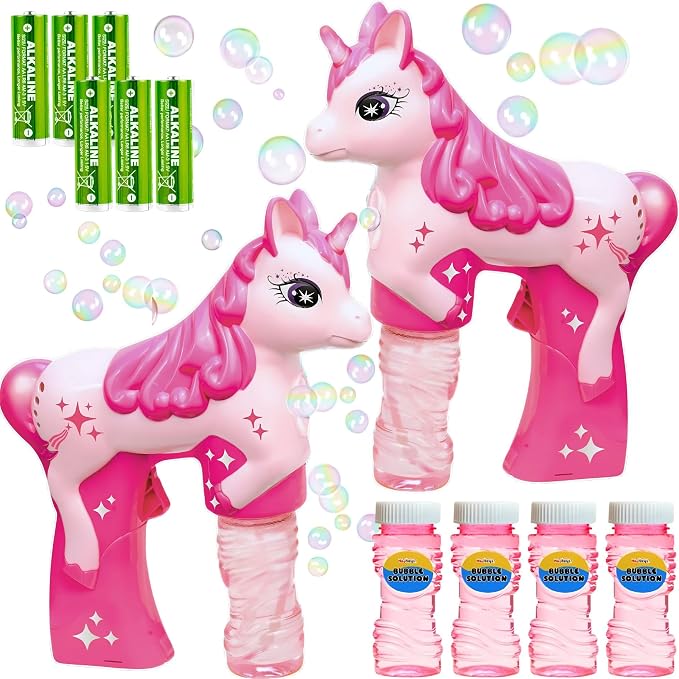 Pink & Pink Unicorn Bubble Guns for Kids – Automatic Bubble Machine Blower Toy | Cute Bubble Blaster for Toddlers, Boys & Girls | Outdoor Play, Birthday Party & Summer Fun