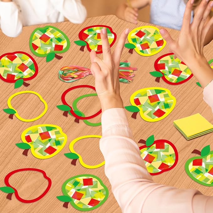 Qyeahkj 36 Set Back to School Apple Suncatchers Crafts for Kids DIY Fall Autumn Window Tissue Paper Craft Kit Hanging Decor for School Home Activity Art Project Birthday Party Favor Gift