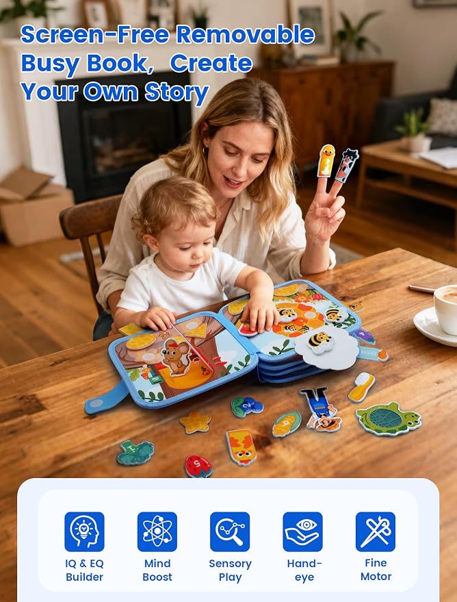 BizyKoady Montessori Busy Book for Toddlers 1-3, Felt Busy Board Dog Theme | Montessori toys, learning activity, Travel Toys, Fine motor, Independent quiet play, Soft felt, Boy Girl gift, CPC 12m+