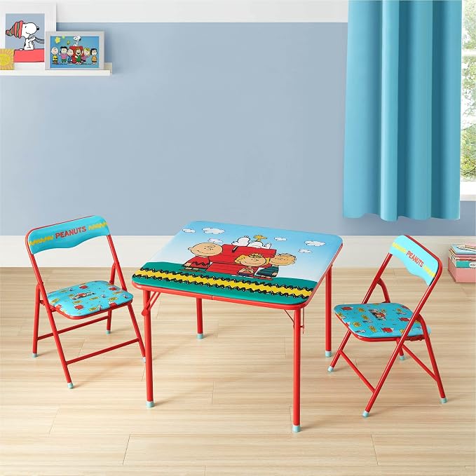 Idea Nuova 3-Piece Furniture Set with 1 Square Table & 2 Folding Chairs for Kids, Peanuts