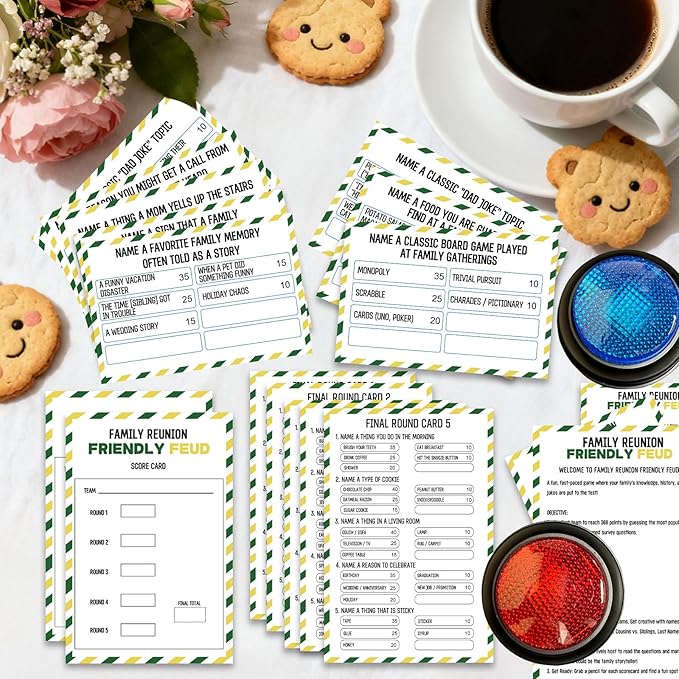 Family Friendly Feud Card Game with 2 Answer Buzzers,Family Game Night Funny Trivia Quiz for Holiday Gathering Party Office Class Groups Team Building