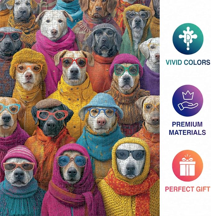 Cross & Glory | 1000 Piece Puzzle for Adults Dogs | Dogtopia | Funny Dog Puzzles for Adults 1000 Pieces | Dressed-Up Dogs Artwork | Satin Finish | Ages 14+