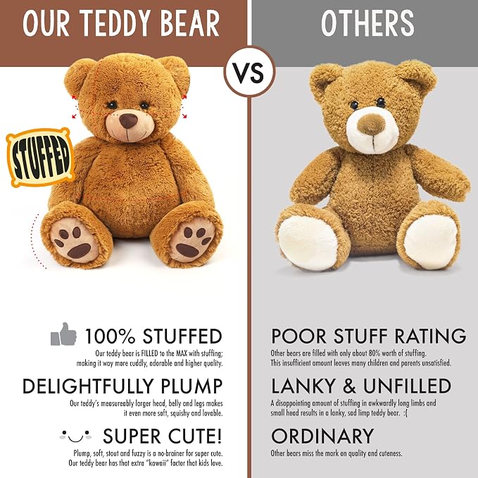 LotFancy Teddy Bear Stuffed Animals, 20 inch Soft Cuddly Cute Plushies, Plush Toys with Footprint Design, Stuffed Animals for Girls Kids Baby Toddlers, Baby Shower Easter Birthday Gift Decor, Brown