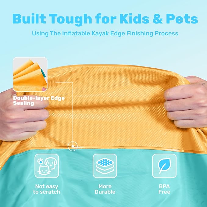 SLOOSH 120" Non-Slip Splash Pad Sprinkler - Outdoor Water Play Toys Backyard Fountain Mat for Toddlers Kids Dogs, Thickened Sprinkler Outside Pool Party Durable for Girls Boys Pets (120in,Orange&Blue)