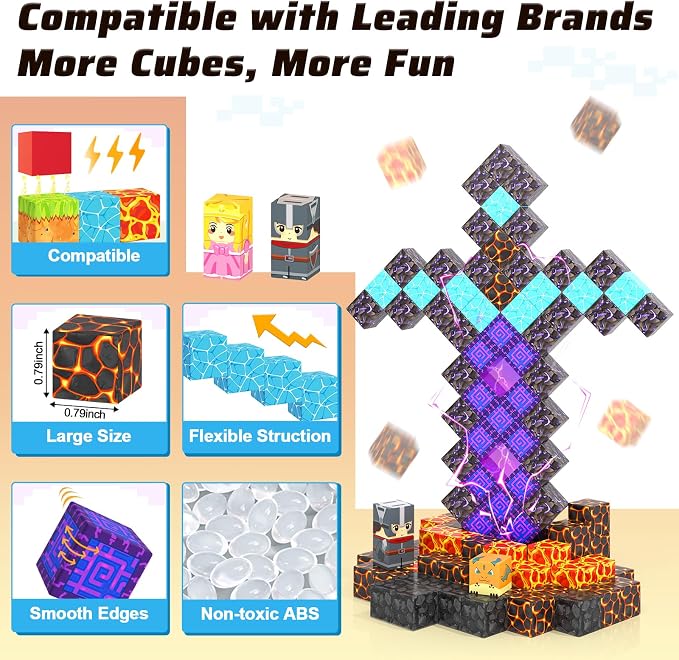 Coodoo 110PCS Magnetic Blocks - Build Mine Magnet World Magic Sword Portal Set, Magnet Kids Toys for Boys & Girls Age 3-5 4-8 5-7, STEM Magnetic Tiles Building Games Sensory Outdoor Toddler Toys
