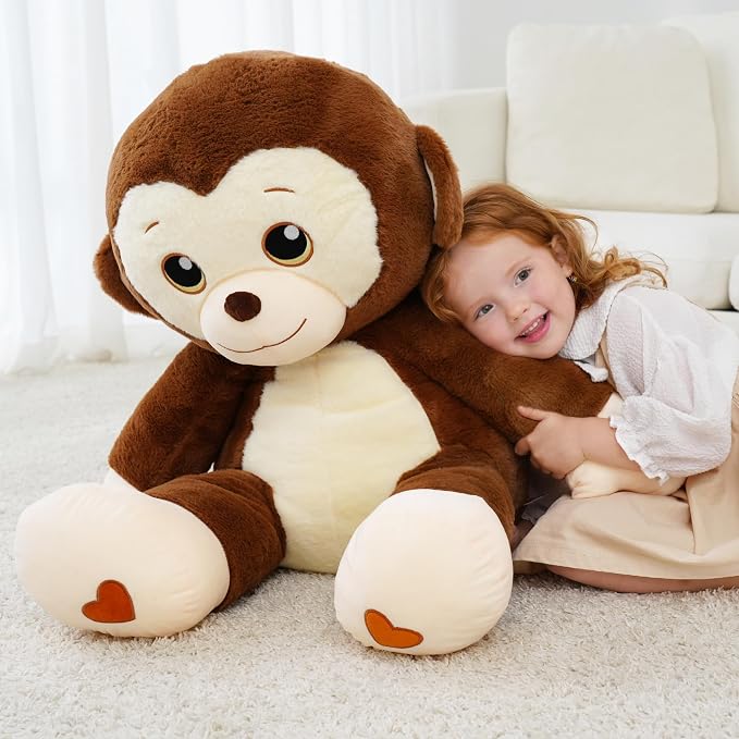 Giant Monkey Stuffed Animal, Big Monkey Plush, Large Plush Toy for Girl Boy, Birthday Valentine's Gifts for Girlfriend, Kids, Toddler, Age 3-8, Brown