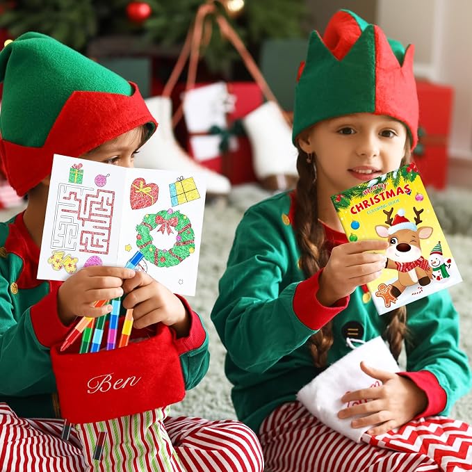 BenLouis 24 Christmas Mini Coloring Books Kids with 24 Stacking Crayons Xmas Theme Party Favors Activity Books Bulk for Kids Holiday Birthday Goodie Bag Gift Stuffer Classroom Reward