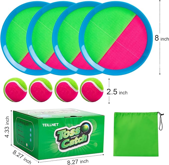TEILLNET Toss and Catch Ball Set Upgraded - Kids Toys Beach Toys Baseball Games - Sturdy & Water-Resistant for Outdoor Pool Yard Games - Classic Gift for Boys Girls 3 4 5 6 7 8 9 10 11 12+ Years
