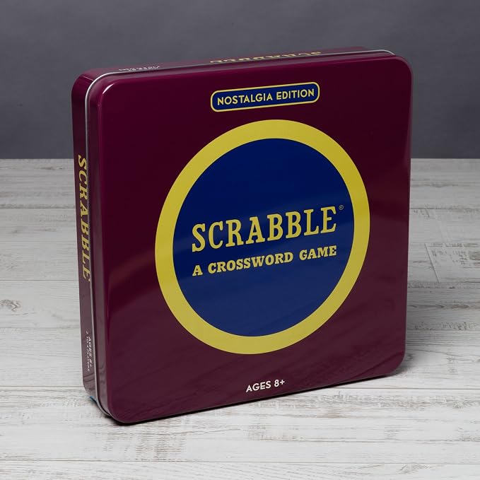 WS Game Company Scrabble Nostalgia Edition Board Game in Collectible Tin Vintage Style Word Board Games for Ages 8+