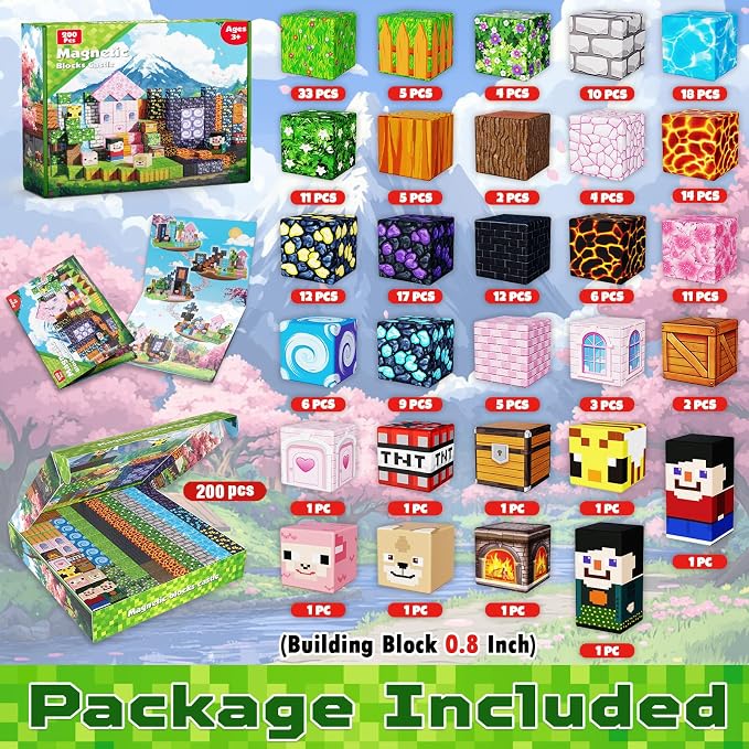 GraceDuck Magnetic Blocks - 200 PCS Build Dark Adventure Forest Castle - Magnetic Toys for Montessori Toddler Christmas Birthday Gifts STEM Sensory Toys for 3 4 5 6 7 8 9 10 Year Old Boys & Girls