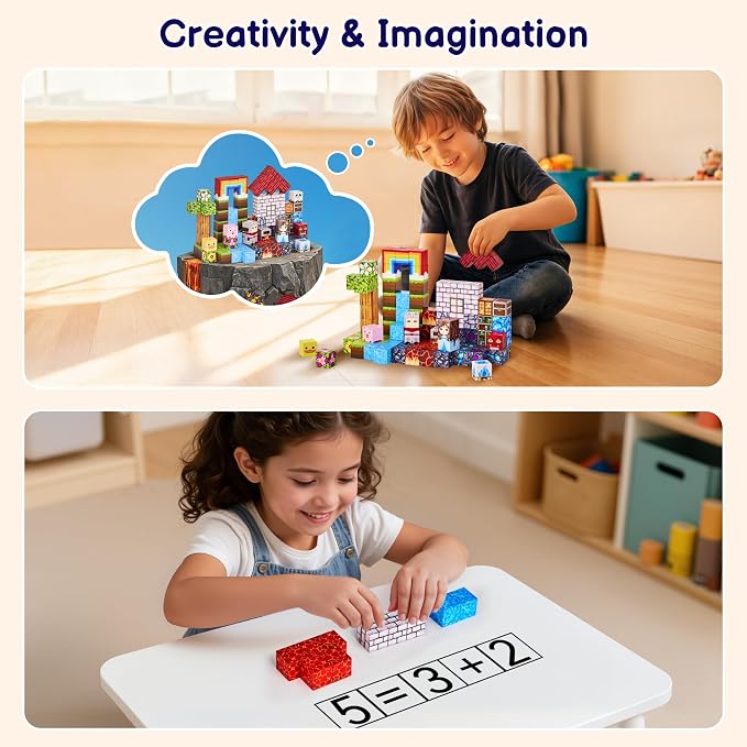 100PCS Magnetic Blocks, Magnetic Building Blocks Cubes Tiles, STEM Educational Stacking Magnets School Game Toys for Kid Ages 3 4 5 6 7 8 9 10 11 Birthday Party Supplies Gifts for Boys and Girls