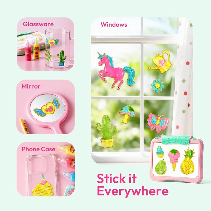 JOVA Klever Kits Gel Art Drawing Board- Window Craft and Stickers, Arts and Crafts for Kids 6 7 8 9 10, Window Clings Making Kits with 2 Tracing Pens and Storage Case, Educational Gifts for Toddler