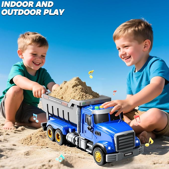 JUKUDAHU Toddler Trucks Toys for Boys 3-5 Years Old, Dump Truck with Lights and Sound, Kids Construction Play Truck, Garbage Truck Car Toys Vehicle Playset for Kids Aged 3 4 5 6 7 8