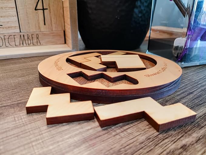 Creative Crafthouse Cracked Egg Wood Brain Teaser Puzzle for Adults | Fit all 6 wood pieces into the egg-shaped opening. A level 8 of 10 Stewart Coffin dissection puzzle, made in the USA.