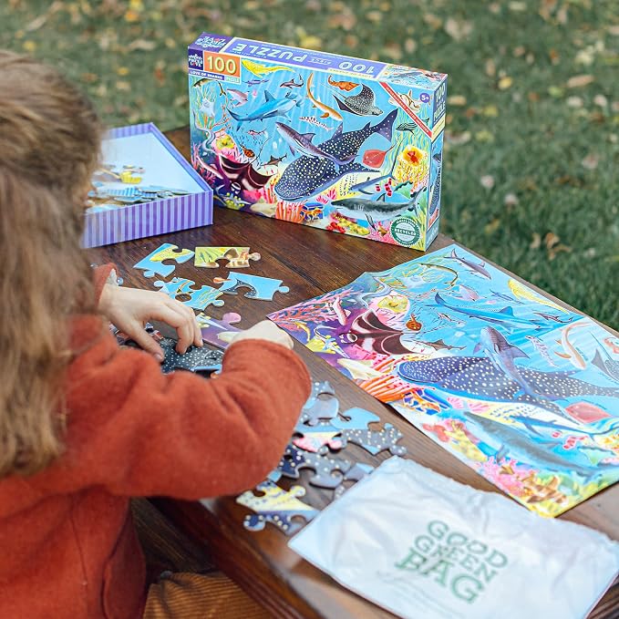 eeBoo 100 Piece Puzzle for Kids - Love of Sharks Children's Puzzle Ocean Themed, Large Pieces for Small Hands to Develop Motor Skills